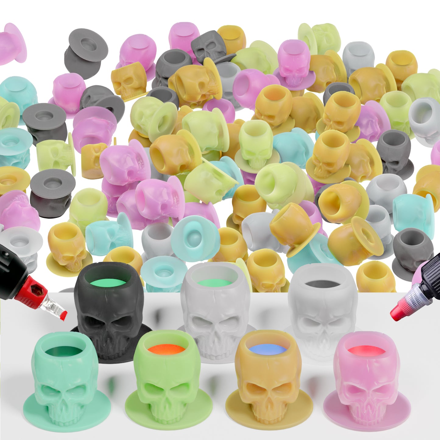 Tattoo Ink Cup Skull Disposable Silicone Tattoo Pigment Cup