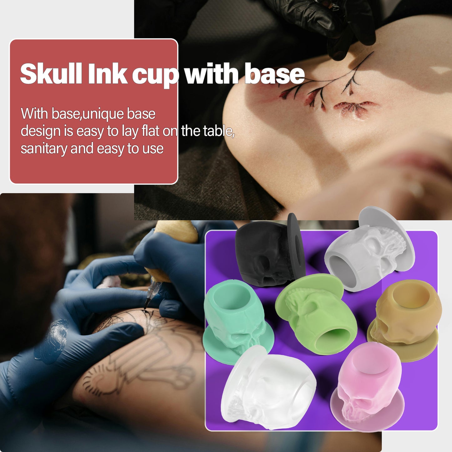 Tattoo Ink Cup Skull Disposable Silicone Tattoo Pigment Cup