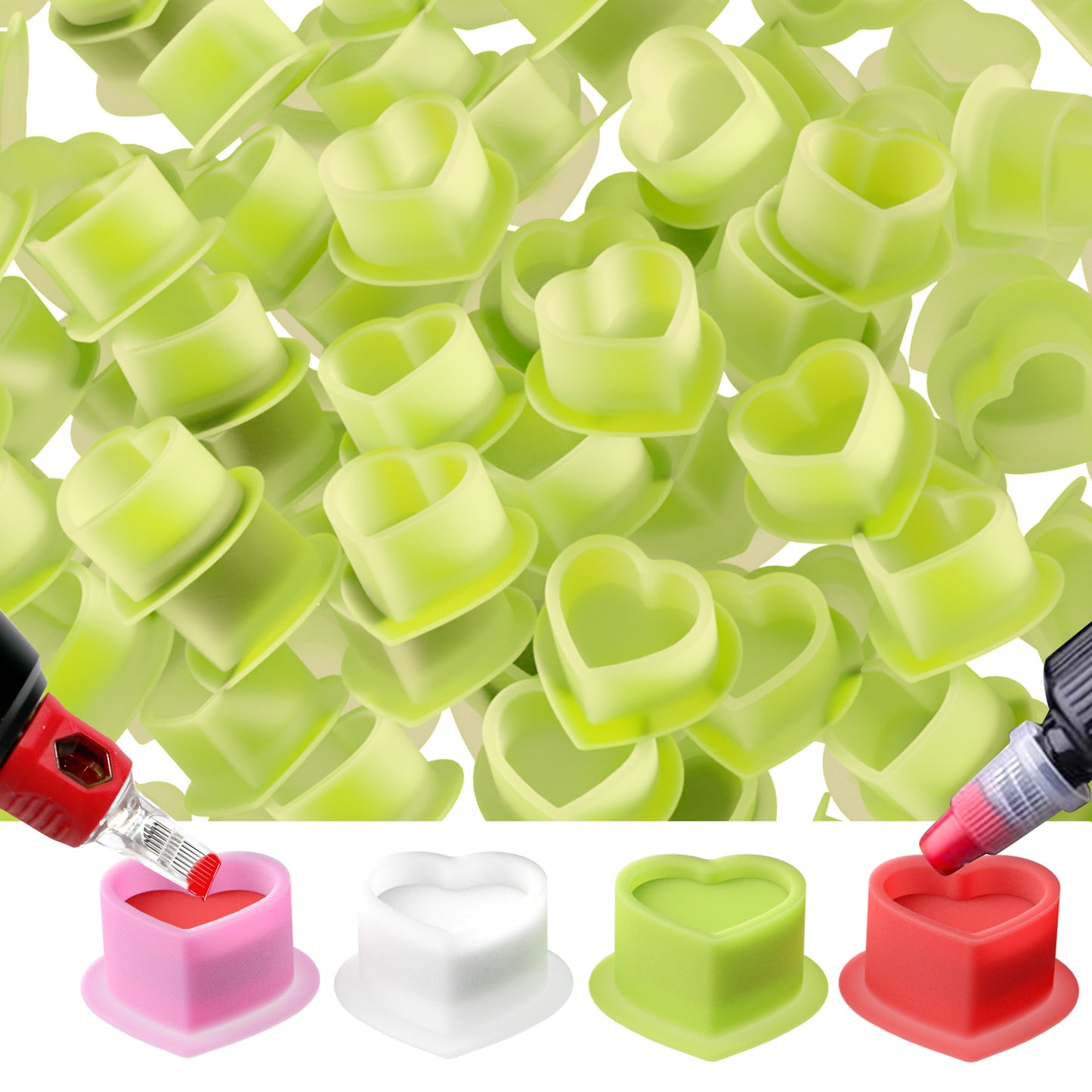 200pcs Tattoo Ink Cup Heart-Shaped Disposable Silicone Tattoo Pigment Cup