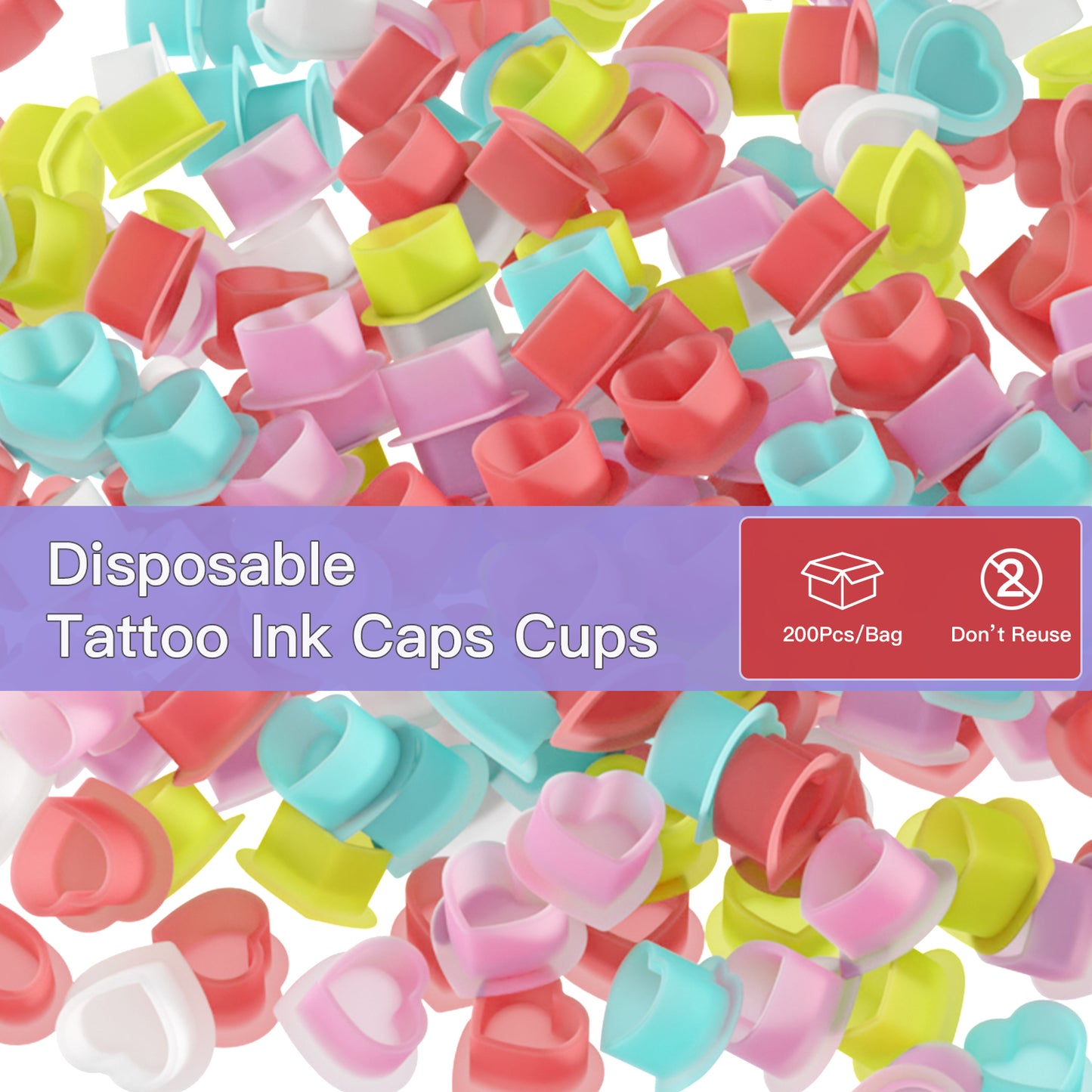 200pcs Tattoo Ink Cup Heart-Shaped Disposable Silicone Tattoo Pigment Cup