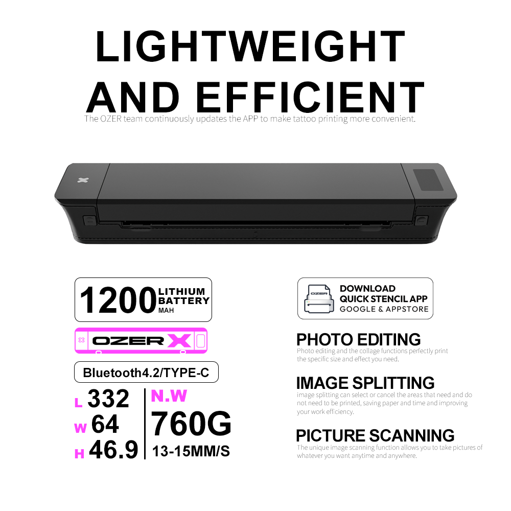 OZER X Tattoo Transfer Printer Wireless Thermal Tattoo Printer